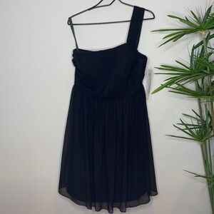 Bill Levkoff NWT Black One Shoulder Evening Cocktail Wedding Side Zip Dress 14